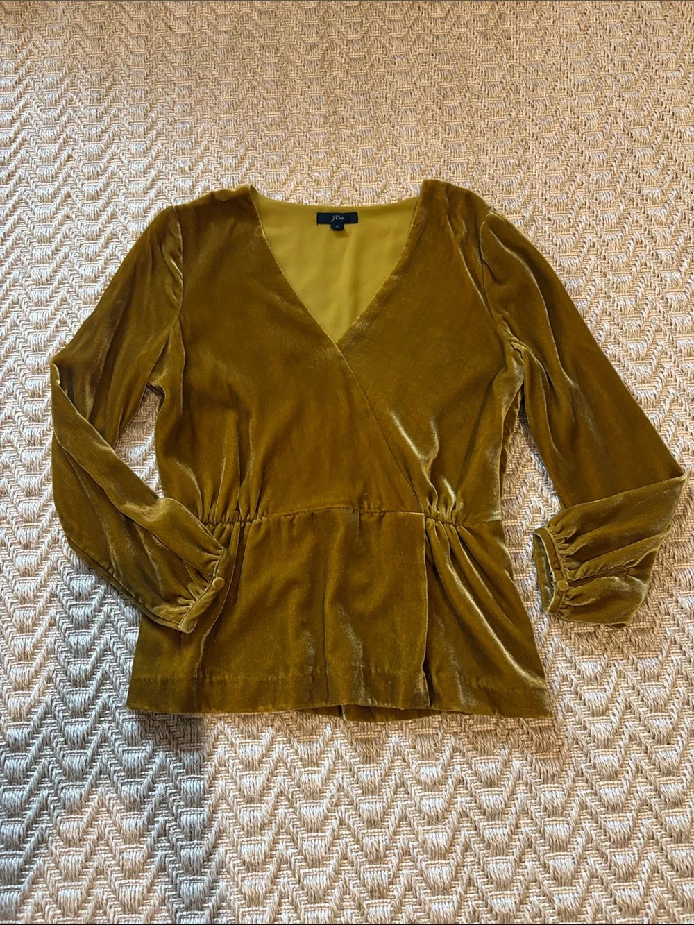 J Crew Velvet Wrap Top in gold